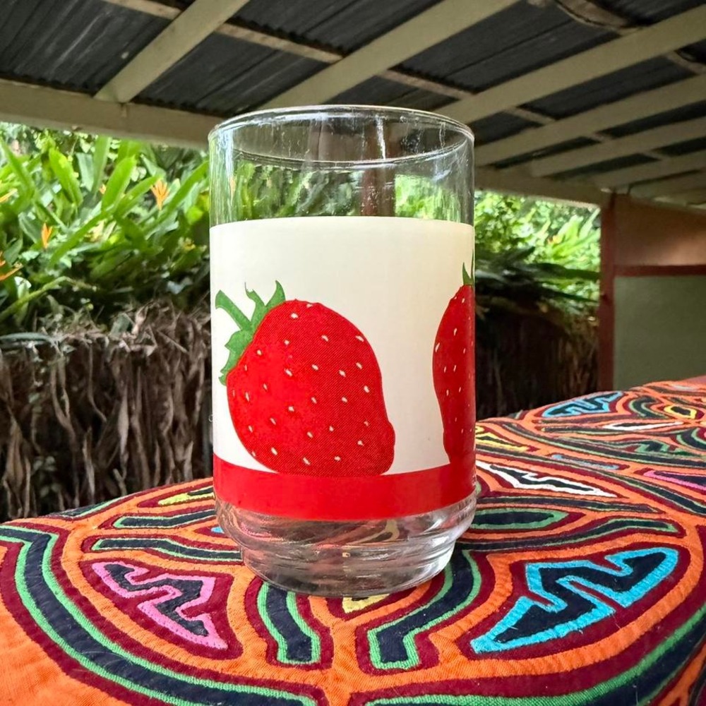Vintage Strawberry Print Glass Cup Kitchen Decor
